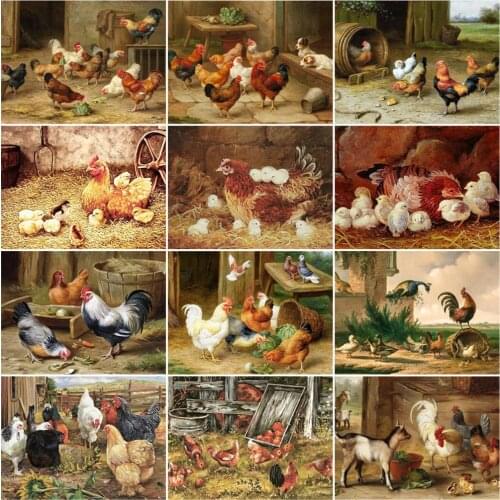 HUACAN DIY Oil Painting By Number Chicken Drawing On Canvas Pictures By Number Animal Kits Home Decors