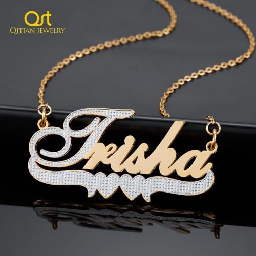 Customized Stainless Steel Gold Plated Two Tone Personalized Name Necklace With Heart Double 3D Name Necklace For Women Jewelry
