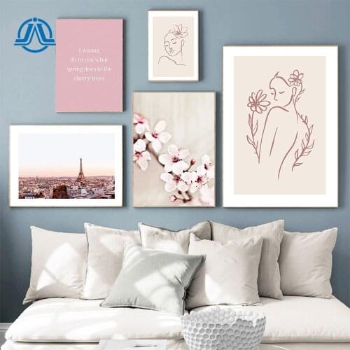 Nordic Style Flower Canvas Painting Paris Landscape Posters And Prints Line Art Nude Woman Picture For Living Room On The Wall