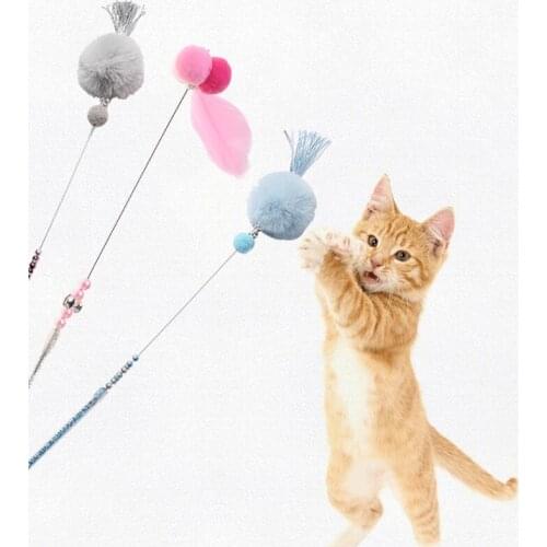 Tassel Colored Beaded Short Shot Cat Catcher Teaser Wand with Hair Ball Pet Interactive Toy Funny Cat Stick Beautiful