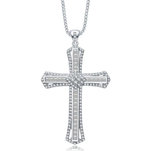 Classic Shiny Crystal Cross Pendant Necklace for Women and Men Party Wedding Jewelry