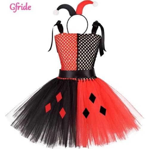 Halloween Little Girls Cosplay Clown TUTU Dresses With Hair hoop Casual Sleeveless Toddler Kids Formal Party Red Cute Costumes