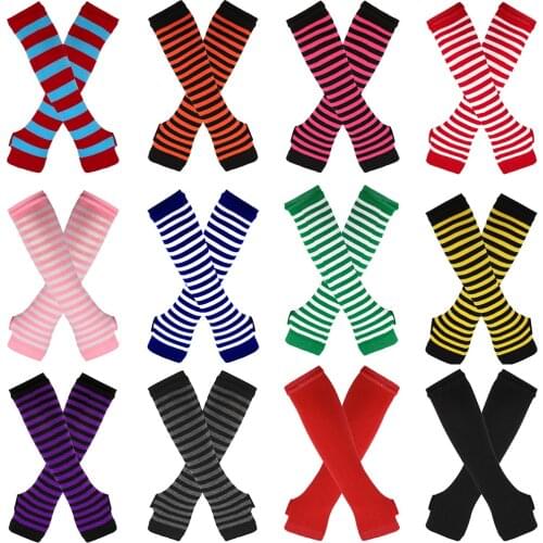 Arm Sleeve Cospla Comic Stripe Exposed Finger 2021 New Cotton Wristlet Colorful Fashion Fingerless Gloves Knitting Long Gloves