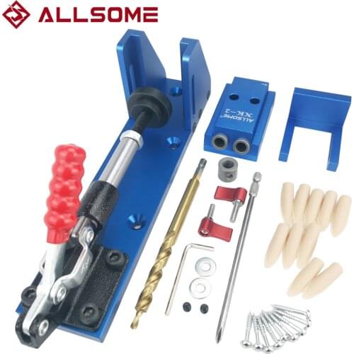 ALLSOME Wood Working Tool Pocket Hole Jig with Toggle Clamp and 9.5mm Drill Bit PH1 Screwdriver For Carpenter Hardware
