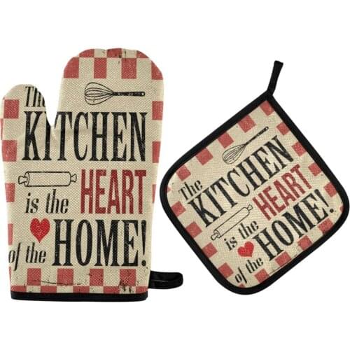 Kitchen is Heart of Home Microwave Glove Potholder Gloves Mitts Kitchen Potholder mat for BBQ Insulation Gloves Hot Oven Mitts