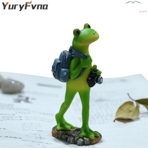 YuryFvna Mini Resin Traveling Frog Garden Bonsai Plant Pots Miniature Micro Landscape Figurine For Home Interior Decor