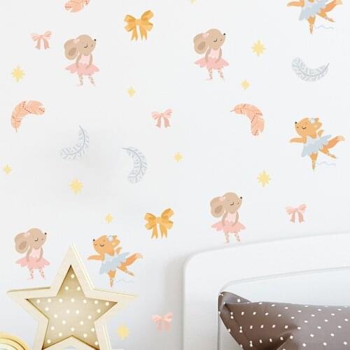 Cartoon Animals Dace Wall Stickers Moon Decal Baby Girls Bedroom Wardrobe Decoration Home Decor Wallpaper Self adhesive Posters