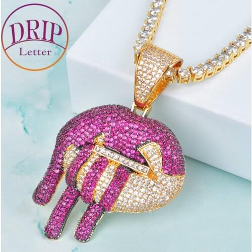 Rose Pink Lip Shape Mens Hip Hop Pendant Necklace Chain Rock Jewelry