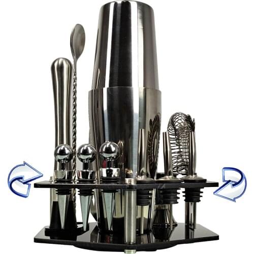 Bartender Kit 14-Piece Boston Cocktail Shaker Set Whirl Hexagon Bracket Suit for Mixed Drinks Martini Bar Tools Stainless Steel