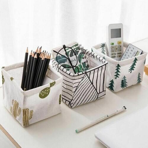 Desktop Storage Basket Cute Printing Waterproof Organizer Canvas Fabric Toy Cosmetic Jewelry Sundries Office Storage Box