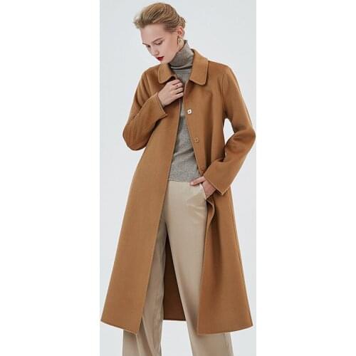 2019 newest A-shaped lace-up waisted woolen coat women overcoat female double-faced cashmere topcoat fashion windbreaker