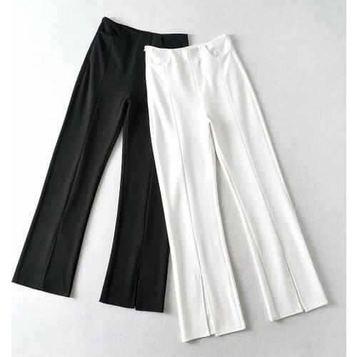 Spring New European and American Womens Fashion Solid Color Open Fork Loose-legged Pants Straight Pants DLZK492