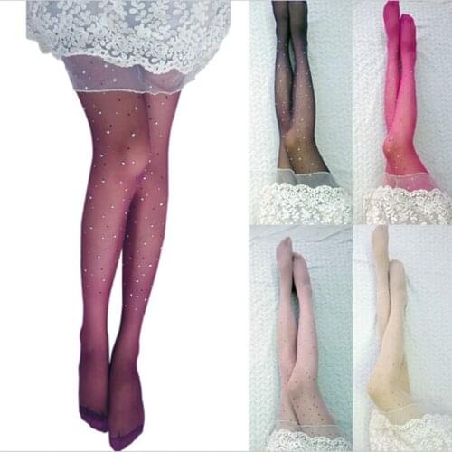 INDJXND NEW Womens Ladies BASIC Stretch Woman Sexy Nylon Elastic Thin Bling Crystal Rhinestone Pantyhose Tights Stockings 2019