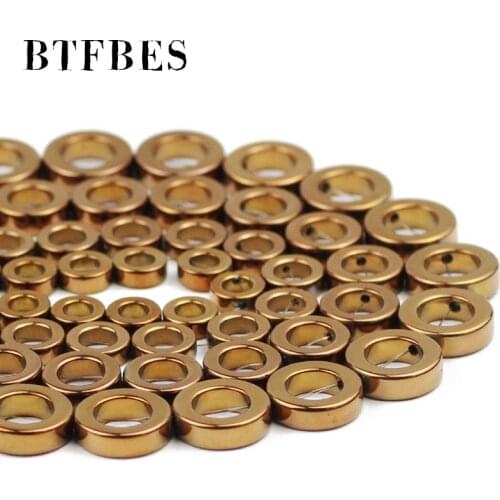 BTFBES Hematite Natural Stone Copper Circle Shape Charm Loose Beads 8/10/12/14mm For Trendy Jewelry Making DIY Bracelet Findings