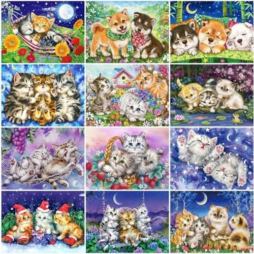 Full Square Round Diamond Painting Cat Picture Of Rhinestone 5D Diamond Embroidery Animal Mosaic Needlework Home Decor