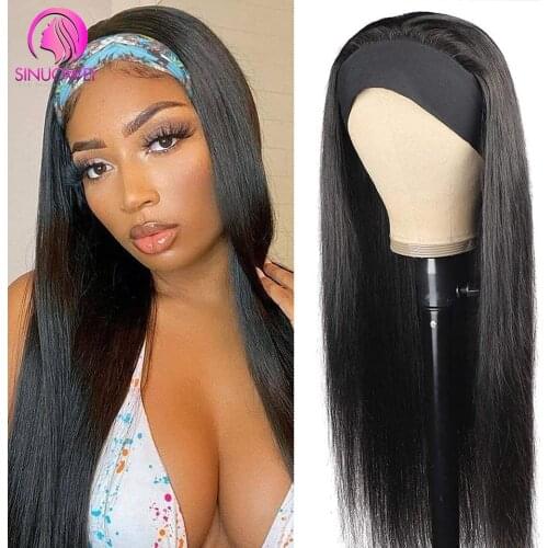 Sinuowei Straight Headband Wigs 150% Density Natural Color 100% Human Hair Wig Brazilian Remy Machine Made Wigs No Glue No Sew