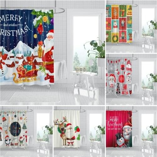 Christmas Shower Curtain Penguin Fabric High Quality Eco-Friendly Polyester Bath Drapes Decoration Bathroom Accessories