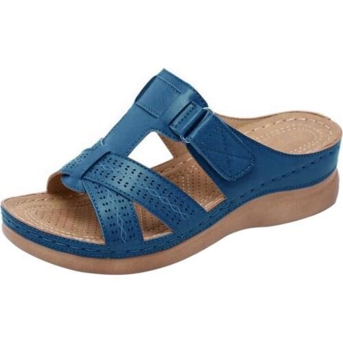 2021 Summer Women Wedge Sandals Premium Orthopedic Open Toe Sandals Vintage Anti-slip Leather Casual Female Platform Retro Shoes