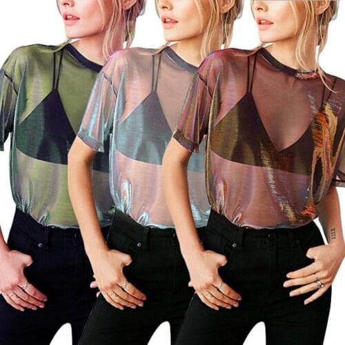 Sexy Women Sheer T-shirt 2019 Ladies See through Mesh Sheer Short Sleeve Tees Mesh Night Club Wear Tops Transparent T Shirt Tee