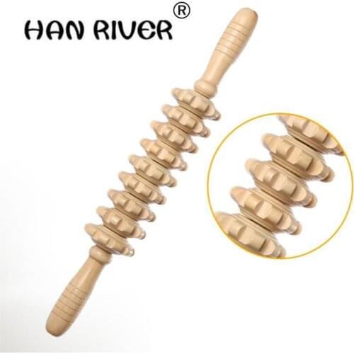 Yoga meridian bar no paint Ecru nine rounds thick shaft Whole body massage roller pounded his waist back massage neck leg wooden
