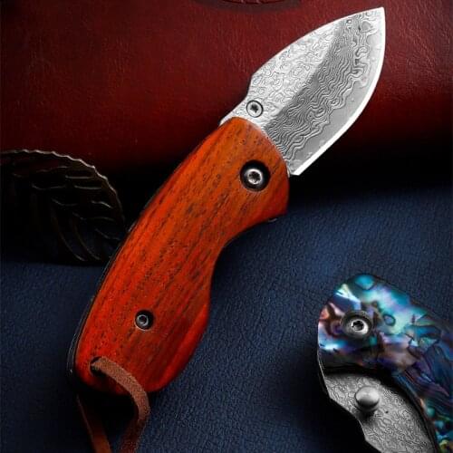 3.75inch Stainless Steel EDC Folding Knife Damascus Portable Pocket Knife Japan Wood Fruit Picnic Knife Portable Outdoor Tool