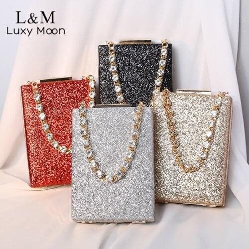 Sequin Wedding Clutch Bag Diamond Chain Luxury Design Handbag New Bridal Evening Bag Small Party Purse Femme Sac A Main X311H