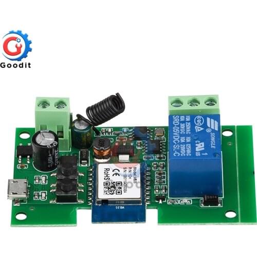 USB5V/DC7-32V 1/2 Way Wireless Smart Switch Relay Module WIFI Remote Relay Switch Module 433MHZ Relay Module for Smart Home