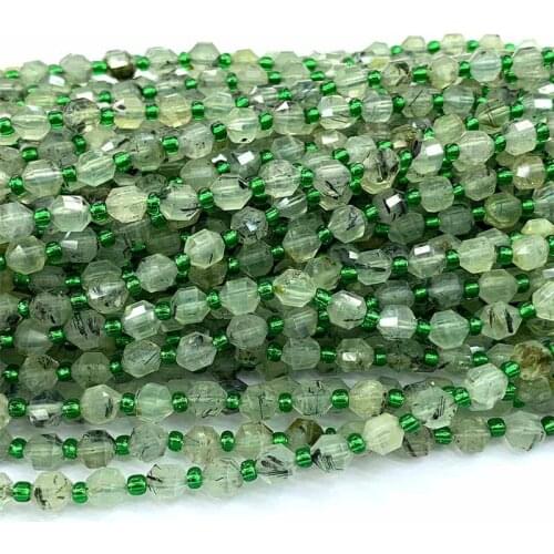 Veemake Prehnite DIY Necklace Bracelets Earrings Hard Cut Faceted Sharp Energy Column Beads For Jewelry Making Gemstone 06621