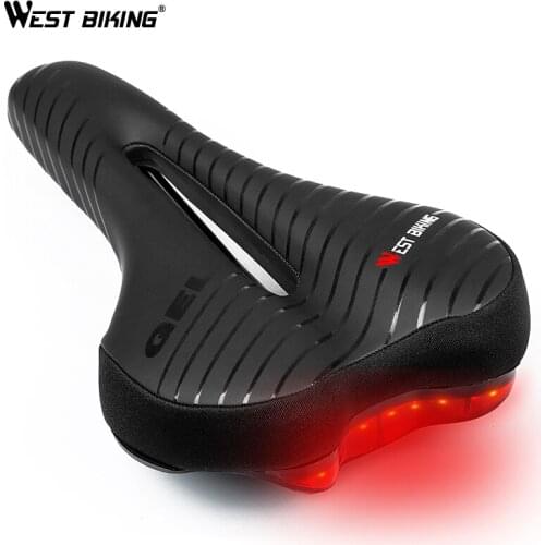 Bike Saddle With Taillight Waterproof Bicycle Seat High-Elastic PU Soft Cycling Seat Road Bike Saddle Shock Absorption Saddles