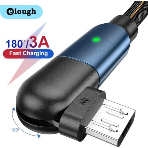 Elough 180 Rotate Micro USB Cable 3A Fast Phone Charging Cord Wire QC3.0 QC 3 Cable For Samsung Xiaomi Redmi Android Data Cable