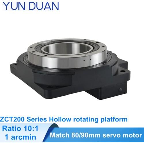High precision 1 arcmin 360 degree turutable hollow rotating platform divider 80mm,90mm servo motor 10:1 reducer Bevel gearbox