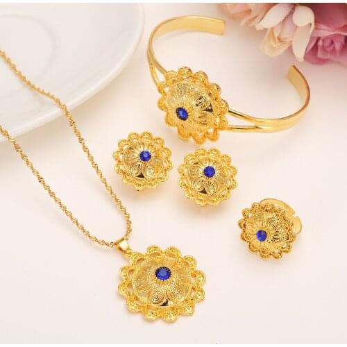 Party Wedding Ethiopian bridal Jewelry sets Gold Fashion rhinestone crystal sets for African Israel Arab Habesha Eritrea Gift