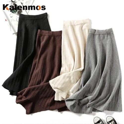 Kalenmos Long Pleated Skirt Women High Waist Maxi White Skirts Korean Style 2020 Spring Autumn Clothes Women Vintage Midi Skirt