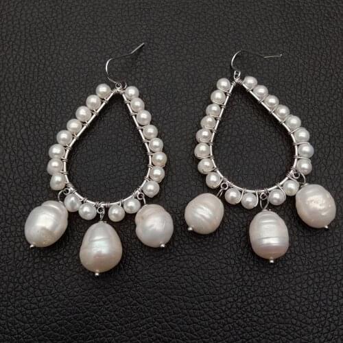 YYGEM Handmade Natural White Round Freshwater Pearl Drop wrap Hook Earring for women