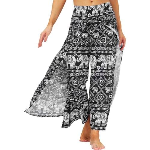 Womens Slit Wide Leg Pants Casual Beach Palazzo Boho Hippie Bohemian Pilate Plus Size Yoga Trousers