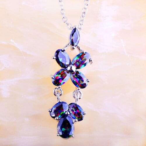 JROSE Fashion Women Rainbow CZ Silver Color No Chain Pendant Necklace Engagement Wedding Gift For Women Wholesale New Arrival