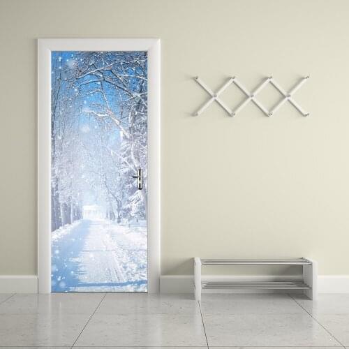 Winter Snow Wallpaper Door Stickers DIY Mural Bedroom Home Decoration 3D Vivid White Snow Stickers Poster Door Wall Mural Poster