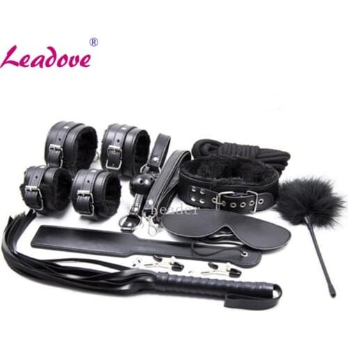 10pcs/set Kit Fetish Sex Bondage Restraints Sex Toys for Couples Handcuffs Adult Games Nipple Clamps Ball Gag 10 Rope PG0062