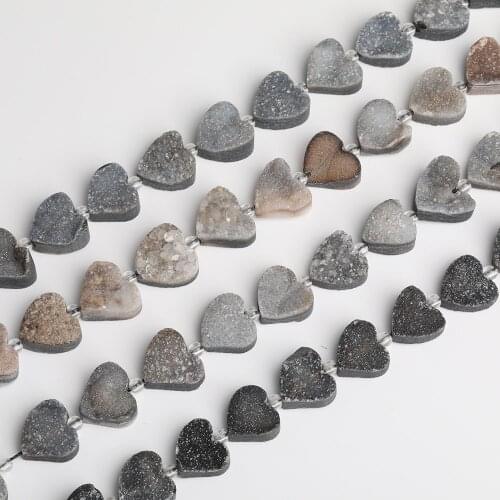 15.5''/Strand, Natural Druzy Drusy Agates Heart Shape Loose Beads Findings,Cut Slice Slab Geode Stone Spacer For Bracelet Making