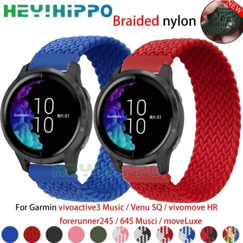 20mm Braided Nylon Strap For Garmin Vivoactive 3 Music /HR/Venusq/Move 3/Luxe/Forerunner 245 645 Solo Loop Elastic belt bracelet