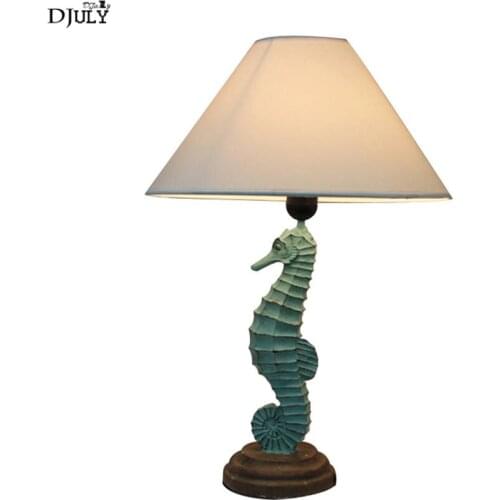 Seahorse resin table lamp art deco vintage home decoration kids bedroom bedside lamp creative living room office led light desk