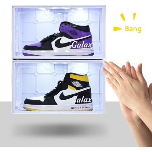 Sound Control LED Light Shoe Box Sneakers Storage Box Anti-oxidation Organizer Shoe Wall Acrylic Shoes Collection Display Rack
