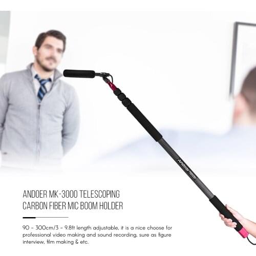 Andoer MK-3000 3m Mic Microphone Boom Holder Arm Pole Mount Stand for DSLR Cameras Camcorders Video Studio Recording Interview