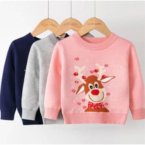 Kids Autumn Winter Clothing Knit Clothes Tops Baby Boys Girls Sweater Child Christmas Cartoon Deer Pullover Bottoming Sweater
