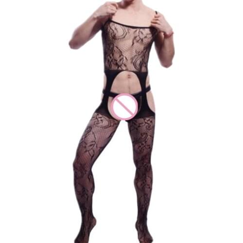 Exotic Lingerie Men Sexy Lingerie Bodysuit Porno Nightgown Intimates Sexy Costumes Body Stockings Elastic Netting Male Underwear