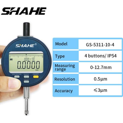 SHAHE Electronic Indicator Gauge IP54/IP65 Waterproof Digital Indicator 0-12.7 mm Resolution 0.0005mm Indicator Measuring Tool
