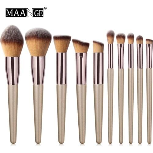 Hot Selling 10 Champagne Golden Cosmetic Brushes Suit, Small Grapes Eye Brushes and Instant Foundation Brush Makeup Tools Gift