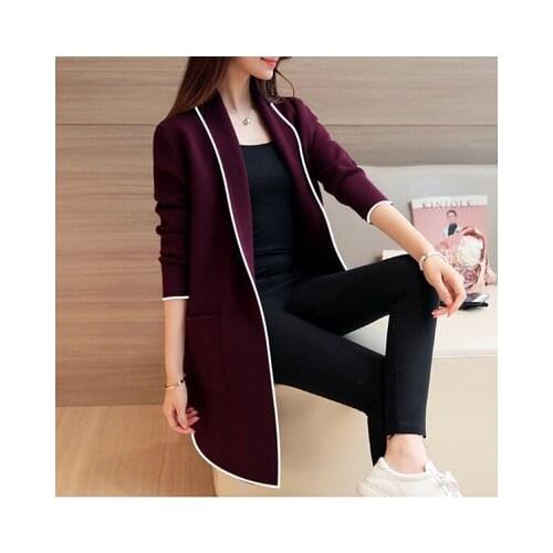 Autumn Winter New Korean Women Loose And Versatile Solid Color Sweater Medium Length Long Sleeve Cardigan Jacket Womens Fashion