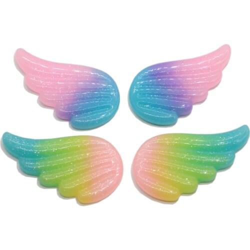 Kawaii Cute Angel Wings Flatback Resin Cabochons Colorful Shiny Angel Wings Charms Ornament Jewelry Making Craft