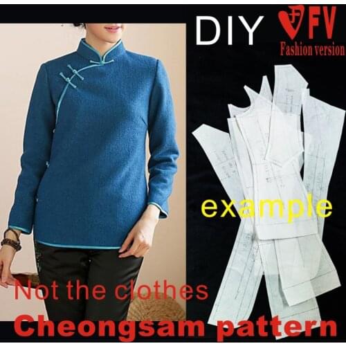 Classic Chinese Stand Collar Long Sleeve Short Style Improved Side Opening Cheongsam 1:1 Physical Pattern Cutting Drawing BQP-9
